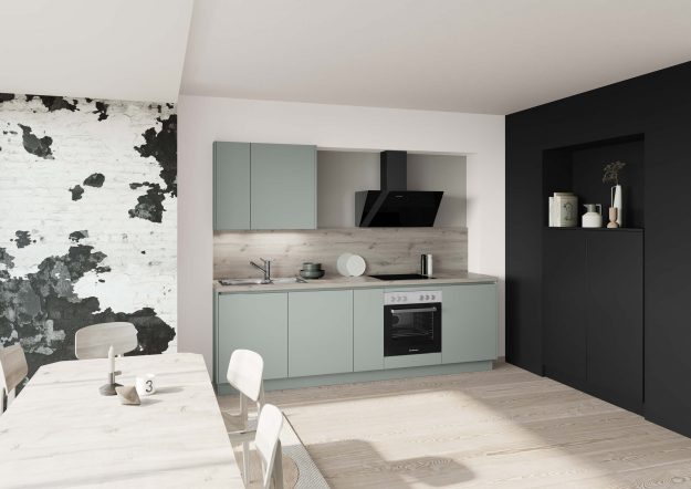 Pastellgrüne Küchenzeile und schwarzer Küchenwandschrank von Häcker Küchen erhältlich bei KÜCHE kreativ